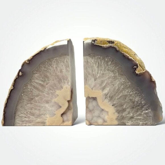 Agate Bookends Crystal Geode Center Natural Stone Book End Bookshelf Decor  (MO) - Picture 1 of 10